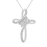 1/2Ctw Cross Diamond Pendant Necklace for Women set in 925 Sterling Silver with 18" cable chain