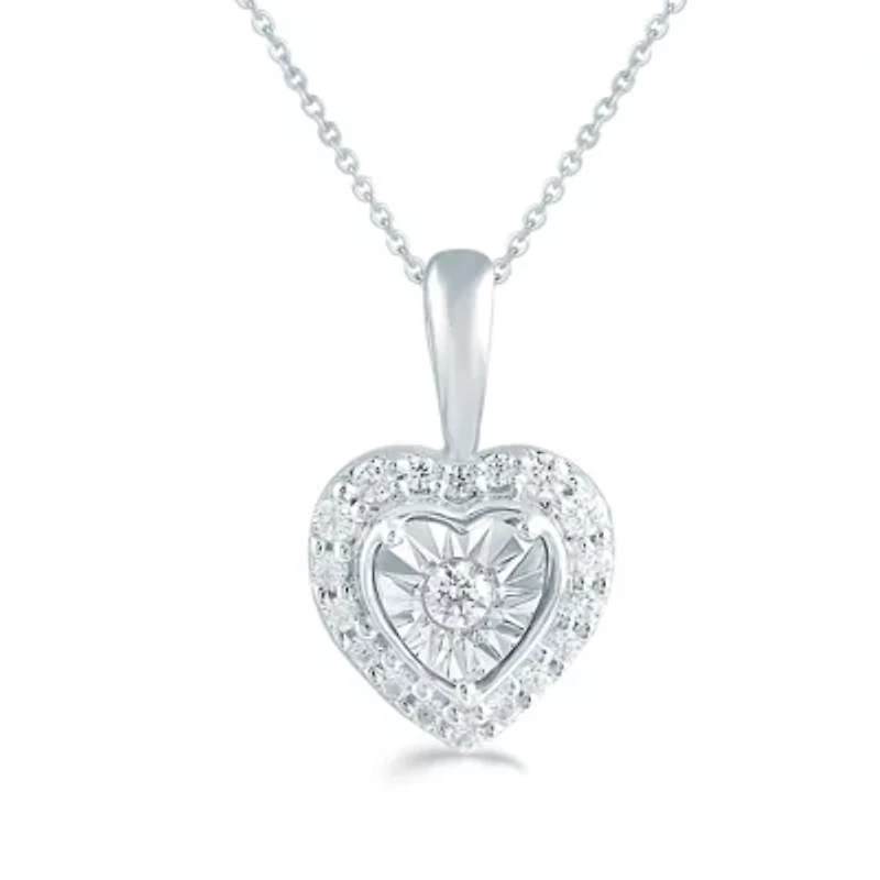 1/8Ctw Diamond Heart Cluster Fashion Pendant in Sterling Silver with 18" cable chain
