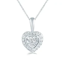 1/8Ctw Diamond Heart Cluster Fashion Pendant in Sterling Silver with 18" cable chain