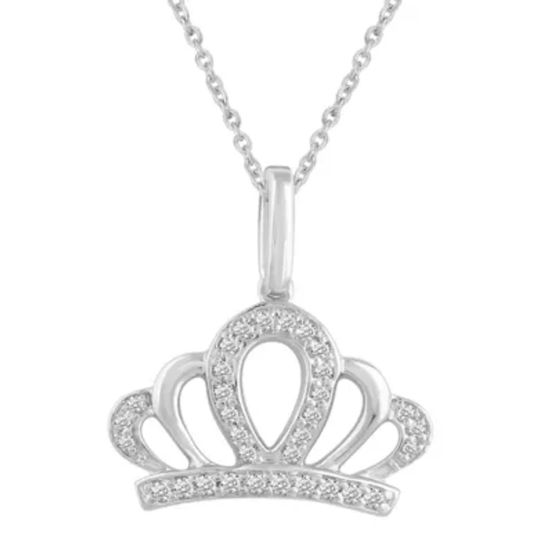 1/10Ctw Tiara Crown Diamond Pendant Necklace set in 925 Sterling Silver with 18" cable chain