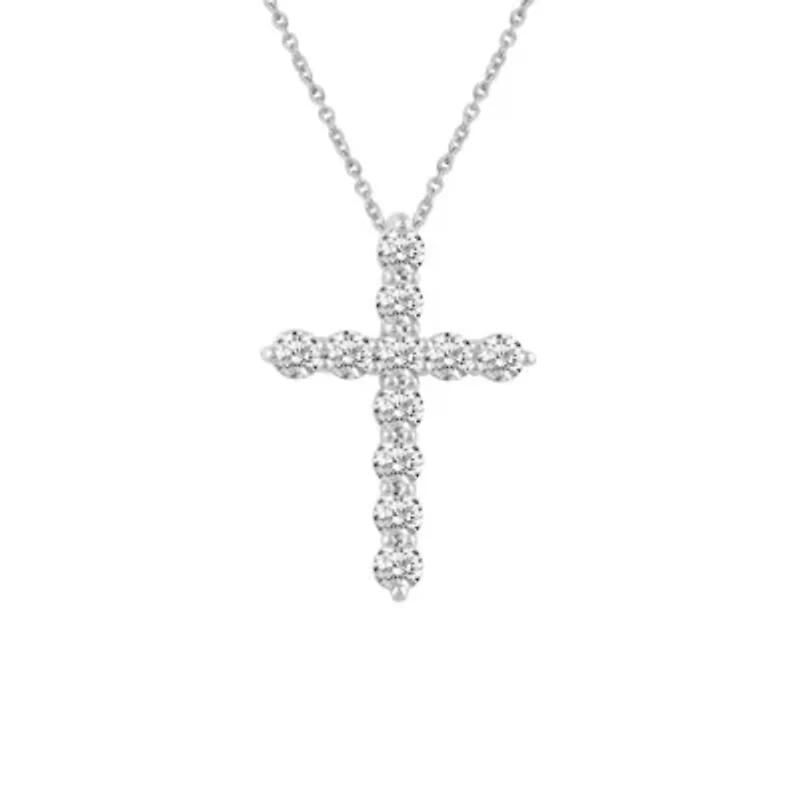 1/4Ctw Diamond Cross Pendant Necklace Set in 925 Sterling Silver with 18" Cable Chain