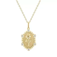 1/10Ctw Birth Flower October Cosmos Diamond Pendant in 925 Silver with 18K Yellow Gold Plating 18" Cable Chain