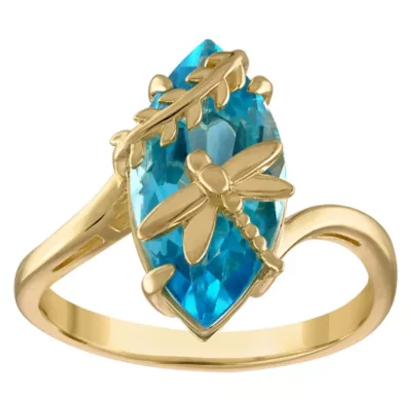14K Gold Over Sterling Silver Blue Topaz Dragonfly Ring