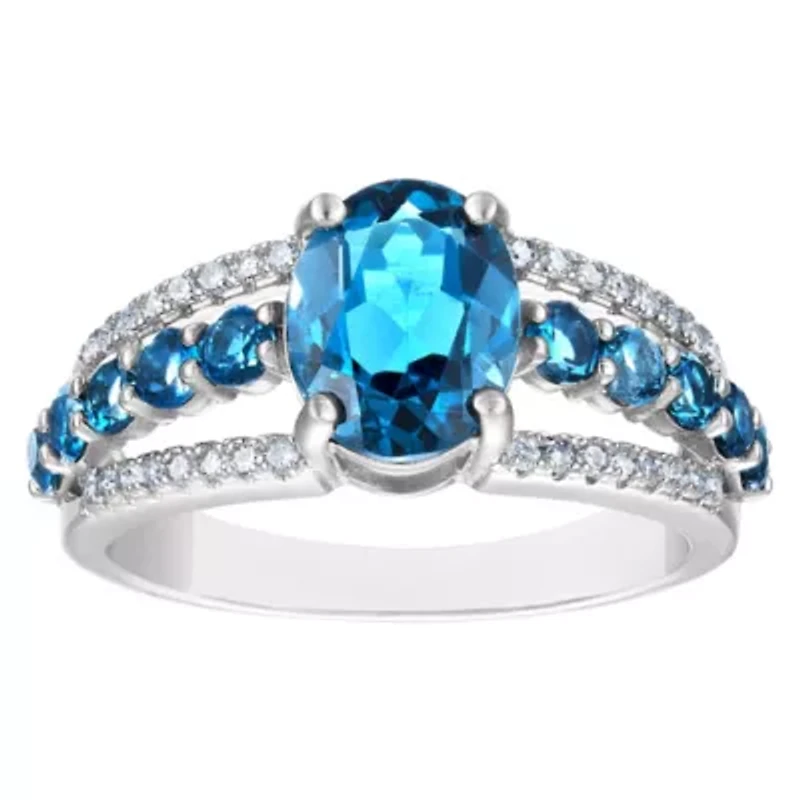 Sterling Silver London Blue Topaz And Diamond Ring