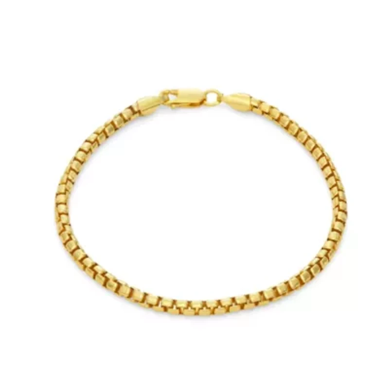 14K Gold Over Sterling Silver Mens Silver Box Chain Bracelet