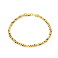 14K Gold Over Sterling Silver Mens Silver Box Chain Bracelet