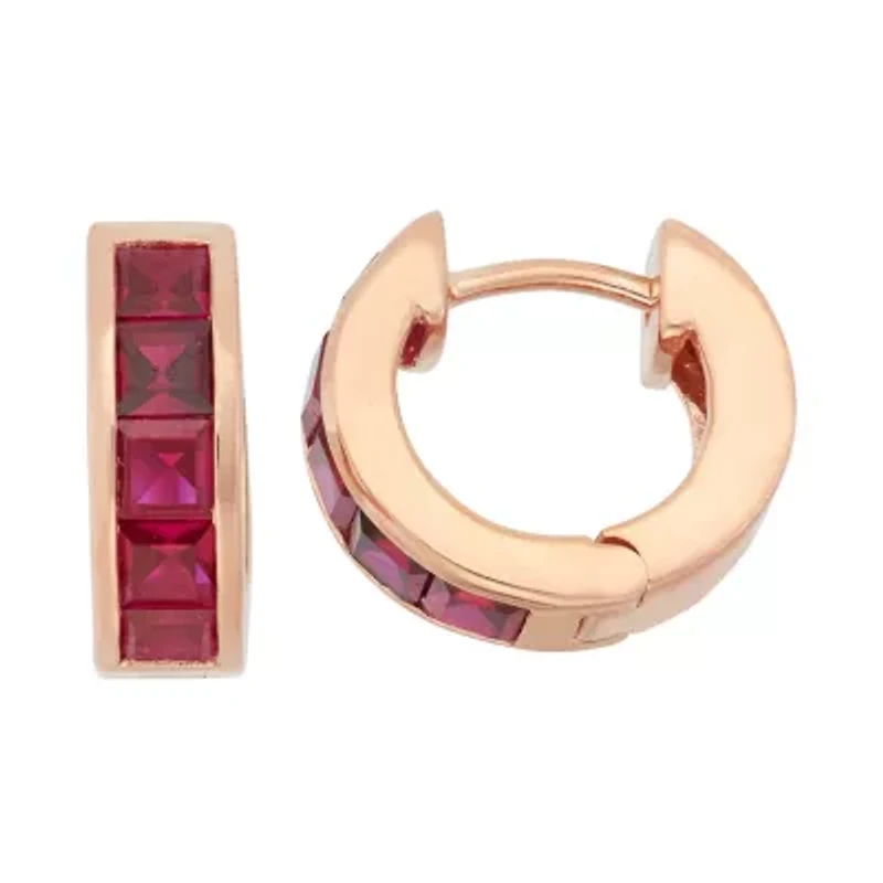 Lab Created 14K Rose Over Silver Ruby Huggie Earrings