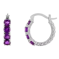 Lab Created Sterling Silver White Sapphire Hoop Earrings