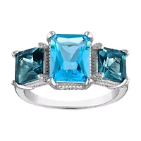 Sterling Silver Blue Topaz And Created White Sapphire Ring