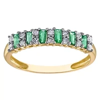 10K Gold Emerald And Diamond Ring