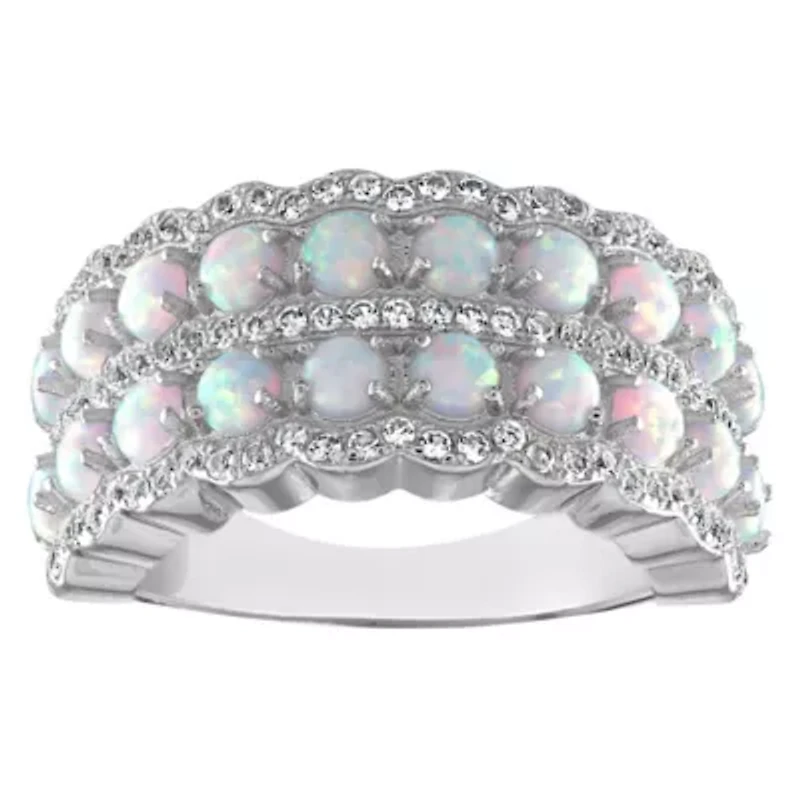 Lab Created Sterling Silver Opal And White Sapphire Ring