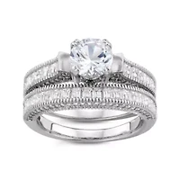 Lab Created Sterling Silver White Sapphire Rnd Halo Engagement Stackable Ring