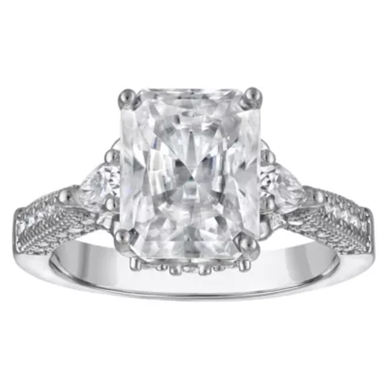 Lab Created Platinum Plated Silver Moissanite Ring