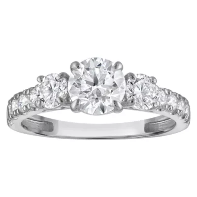 Lab Created 14k Gold cttw Lab-Grown Diamond 3-Stone Round Engagement Ring