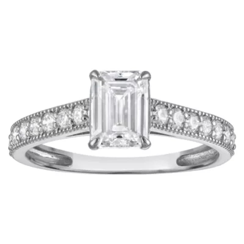 Lab Created 14k Gold cttw Lab-Grown Diamond Emerald Engagement Ring