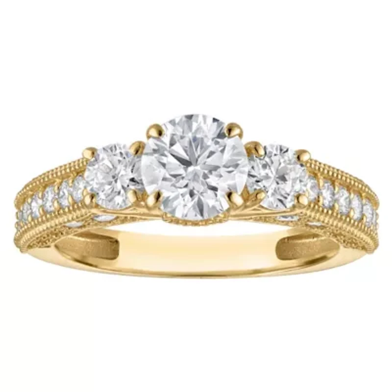 Lab Created 14k Yellow Gold 2 cttw Lab-Grown Diamond 3-Stone Round Engagement Ring