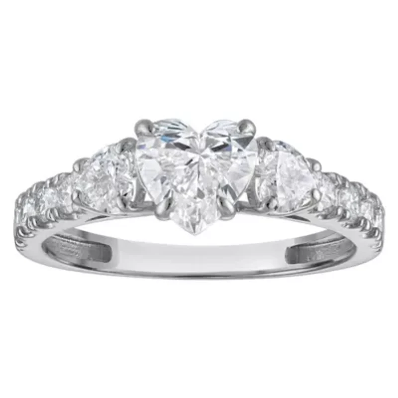 Lab Created 14k Gold 1.8 cttw Lab-Grown Diamond 3-Stone Heart Engagement Ring