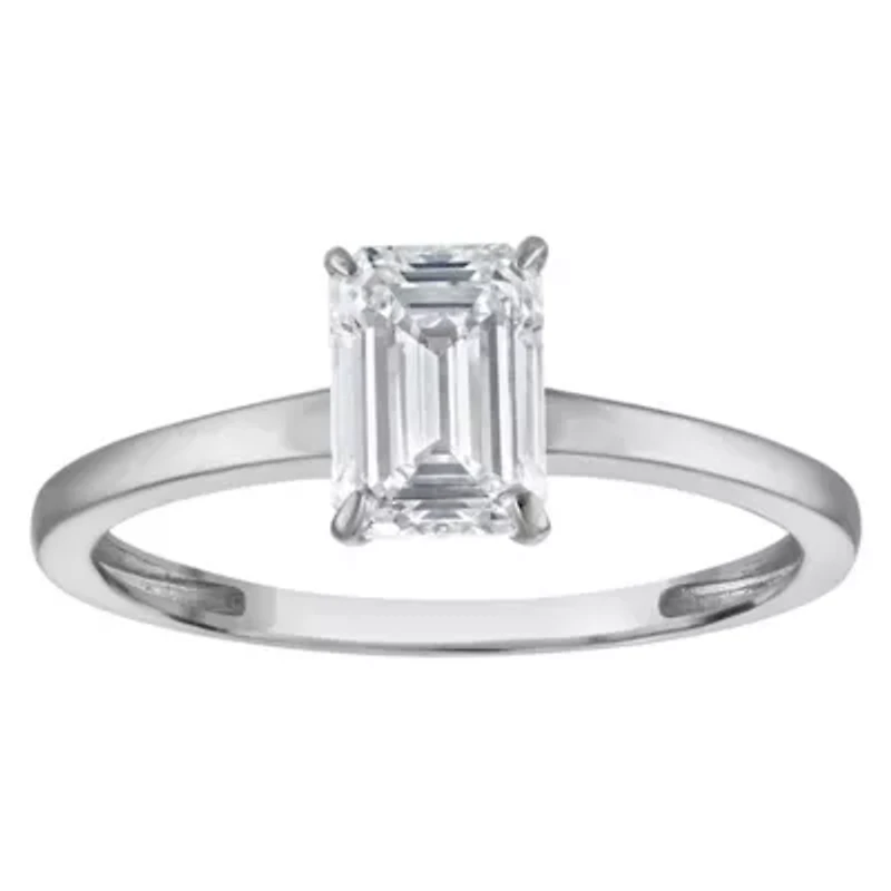 Lab Created 14k Gold 1 cttw Lab-Grown Diamond Emerald Solitaire Ring