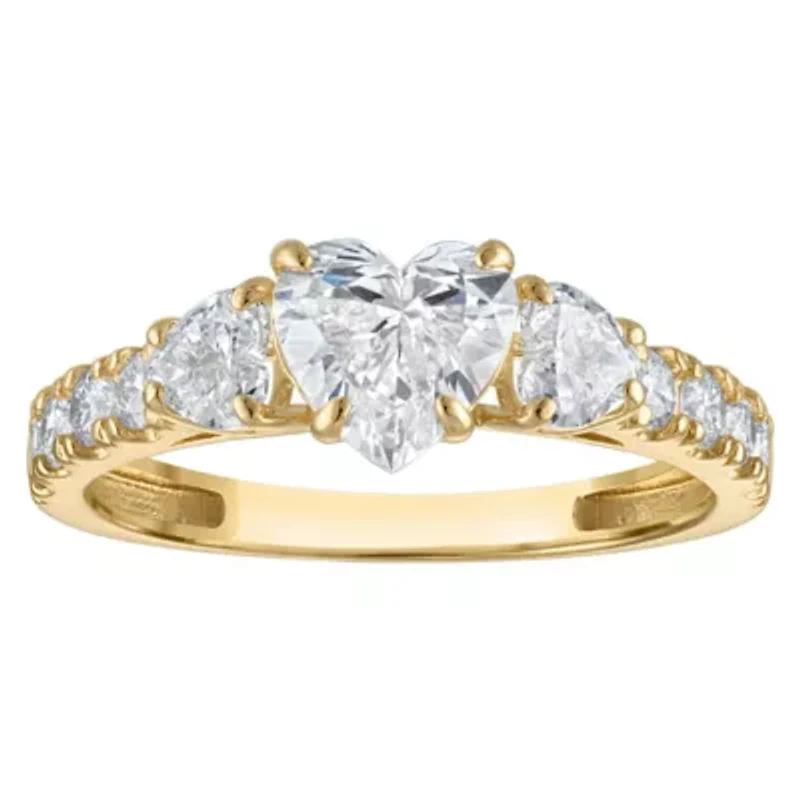 Lab Created 14k Yellow Gold 1.8 cttw Lab-Grown Diamond 3-Stone Heart Engagement Ring
