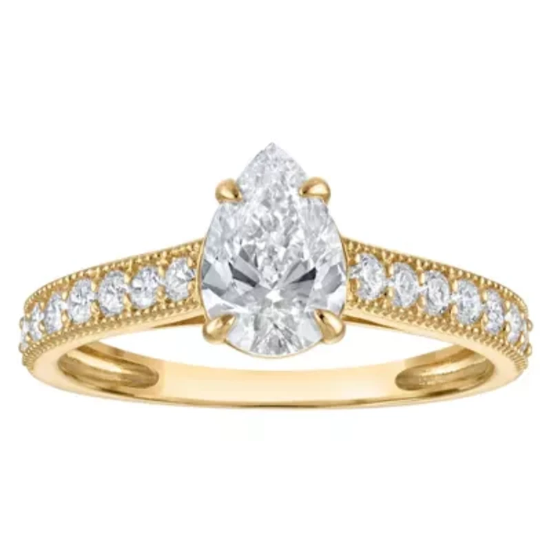 Lab Created 14k Yellow Gold cttw Lab-Grown Diamond Pear Engagement Ring