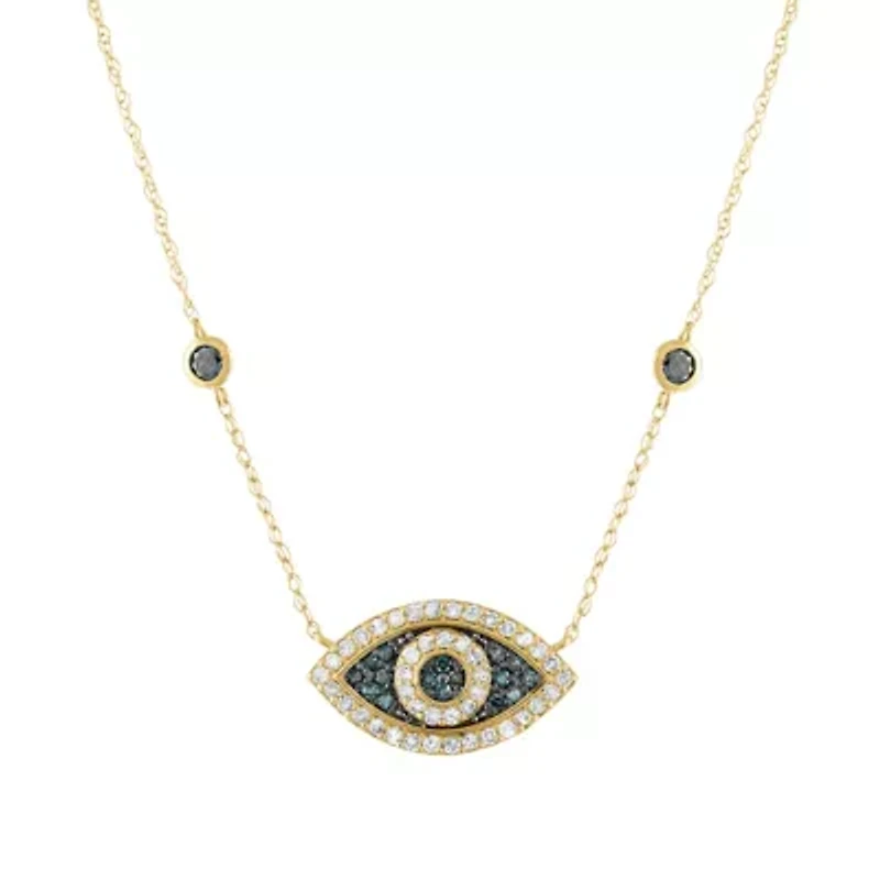 10K Gold Blue Diamond Evil Eye Pendant