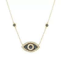 10K Gold Blue Diamond Evil Eye Pendant