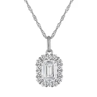 Lab Created 14k White Gold 1.4 cttw Lab-Grown Diamond Emerald Halo Pendant