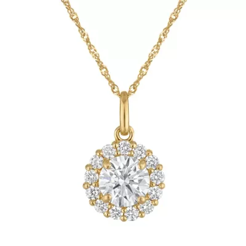 Lab Created 14k Yellow Gold 1.4 cttw Lab-Grown Diamond Round Halo Pendant