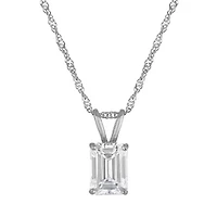 Lab Created 14k White Gold 1 cttw Lab-Grown Emerald Diamond Solitaire Pendant