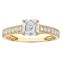Lab Created 14k Yellow Gold 1.35 cttw Lab-Grown Diamond Asscher Cut Engagement Ring