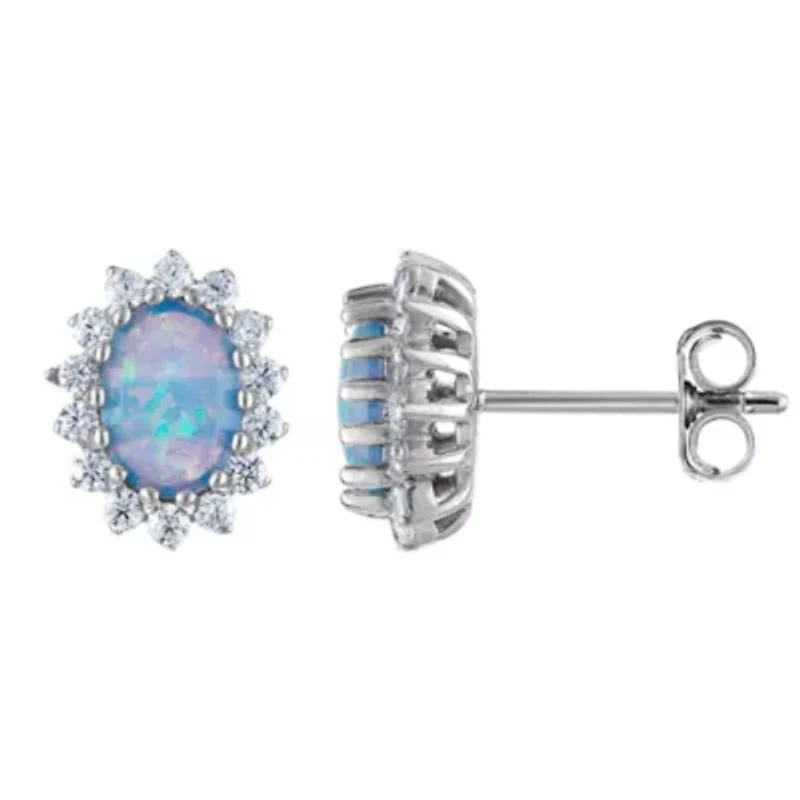 Lab Created Sterling Silver Created Blue Opal And White Cz Stud Earring