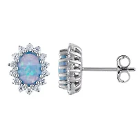 Lab Created Sterling Silver Created Blue Opal And White Cz Stud Earring