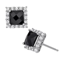 Sterling Silver Black Onyx And White Sapphire Oct Stud Earrings