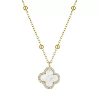 Sterling Silver Mother Of Pearl And White Cz Clover Necklace