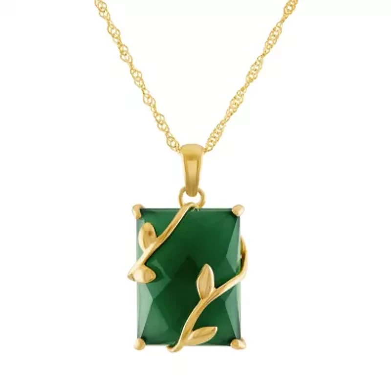 Sterling Silver Green Chalcedony Vines Halo Pendant