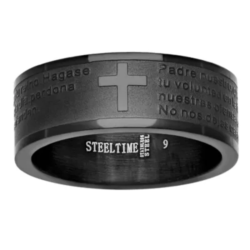 Men's black ip 'padre nuestro' prayer ring