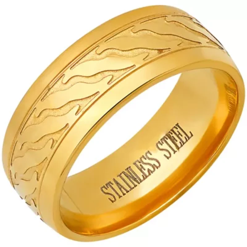Men's 18k gold plated stainless steel accented band ring