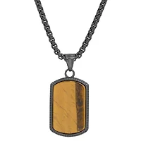 Men's 18k gold plated stainless steel and tiger eye dog tag pendant