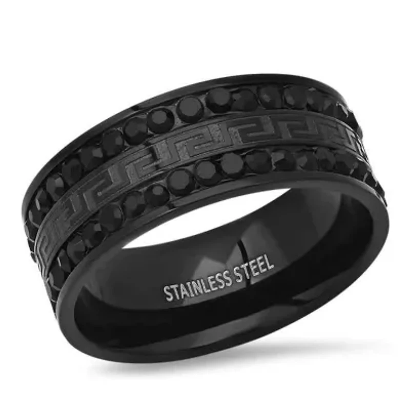 Men's black ip stainless steel and simulated diamonds band ring