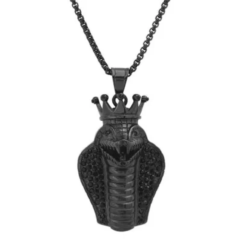 Men's 18k gold plated stainless steel and simulated diamonds cobra king snake pendant
