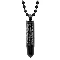 Men's black ip stainless steel "our father…" pendant with 24'' ball chain