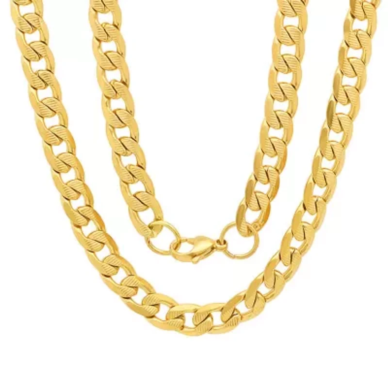 Men's 18k gold plated stainless steel accented cuban chain link necklace