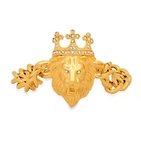 Men's stainless steel cuban link and simulated diamonds lion head & crown bracelet