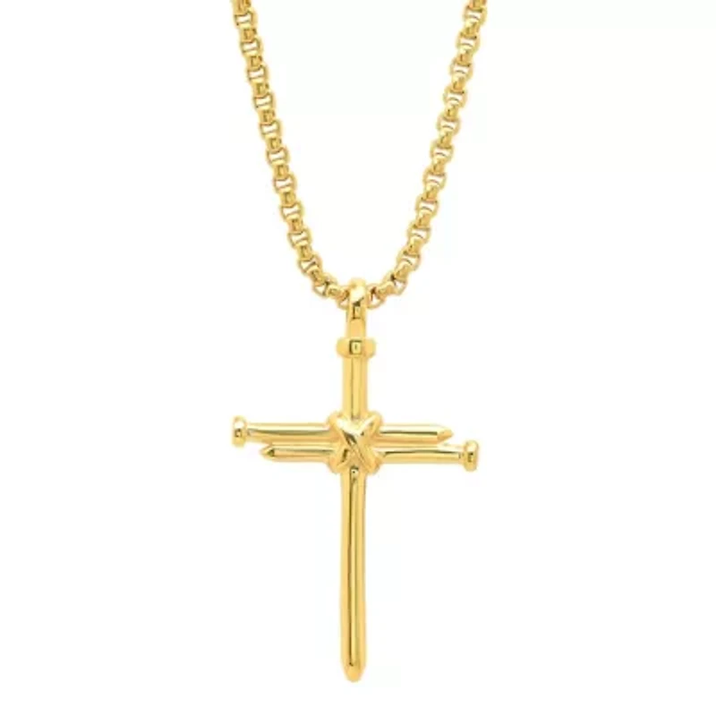 Men's 18k gold plated stainless steel nail cross pendant