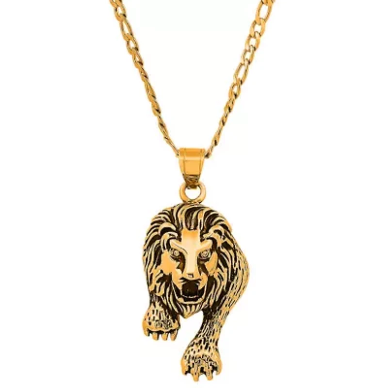 Men's 18k gold plated stainless steel and simulated diamonds lion pendant