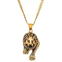 Men's 18k gold plated stainless steel and simulated diamonds lion pendant