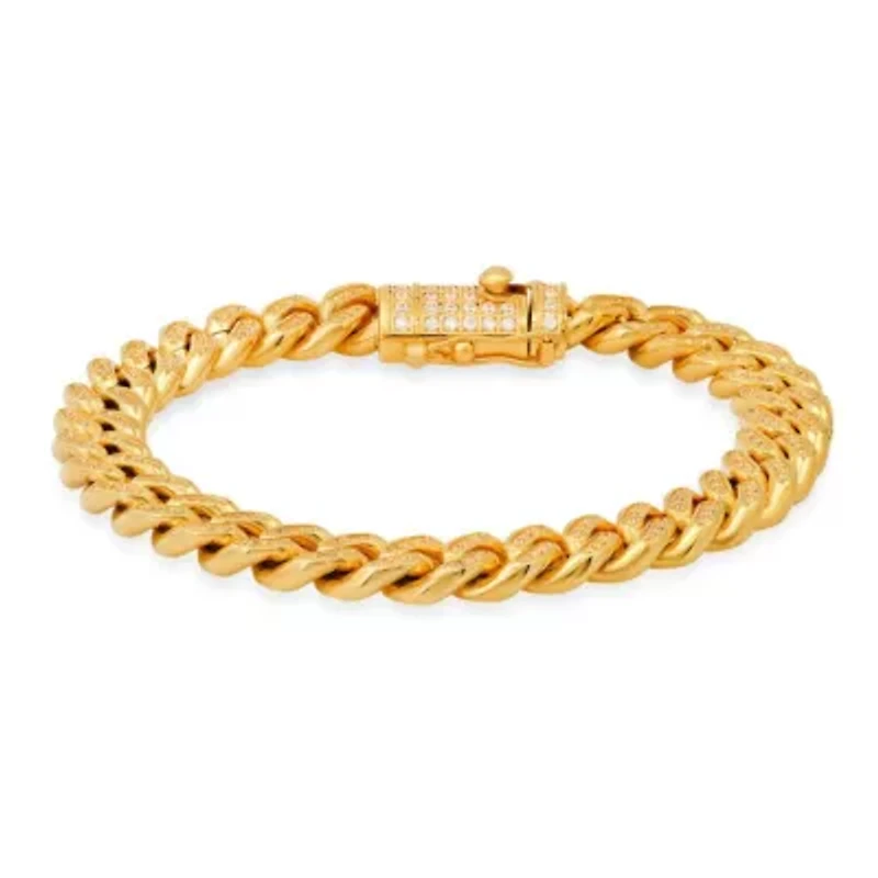 Men's 18k gold plated stainless steel and simulated diamonds cuban link bracelet