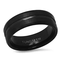 Men's black ip tungsten accented ring
