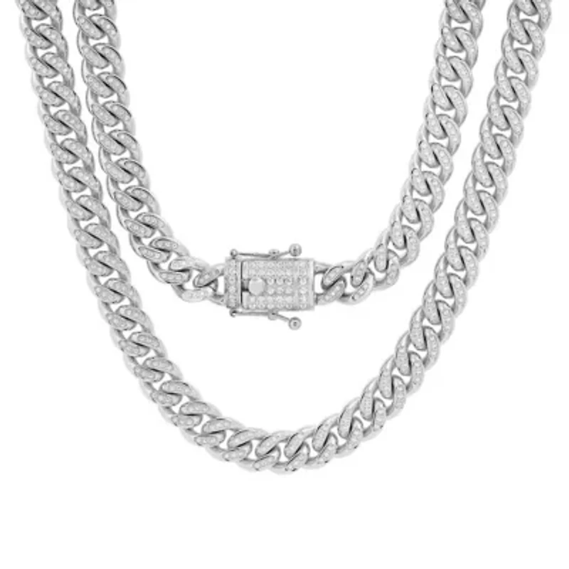 Men's stainless steel and simulated diamonds cuban link necklace