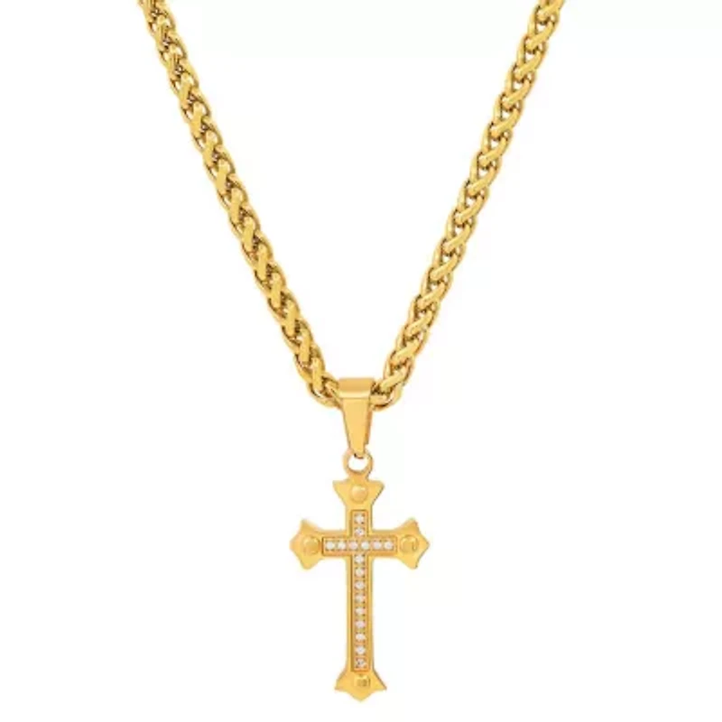 Men's 18k gold plated stainless steel and simulated diamonds cross pendant